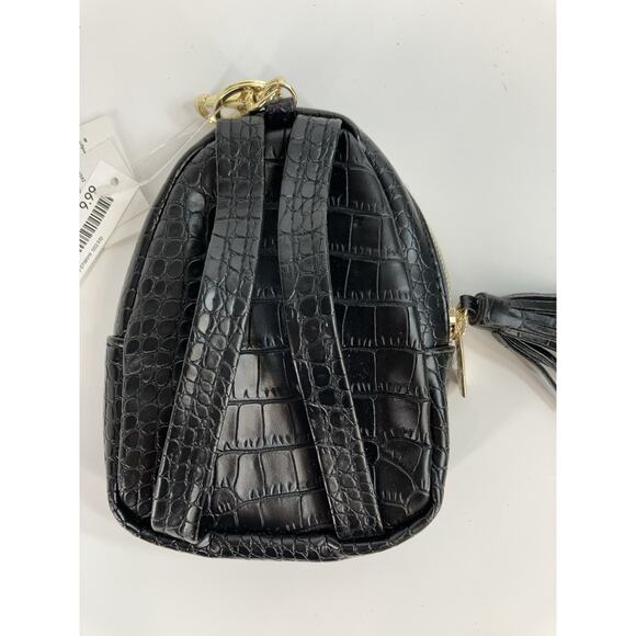 H&M Mini Backpack Keychain Accessory Black Crocodile Pattern Gold Hardware NWT - Picture 4 of 10